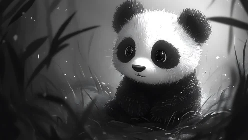Softly lit chibi panda rendered with high‑detail fur shading