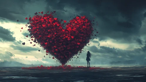 Volumetric Heart Formation with Particulate Dispersion Against Turbulent Sky