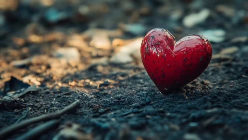 Red Heart on Dark Ground with Weathered Surface.