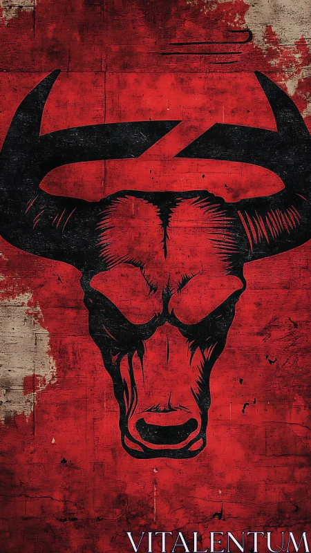 Bull skull emblem centered on distressed red wall