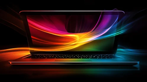 Sleek laptop displays vivid flowing light trails on screen