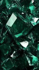 Emerald crystal shards form dense reflective geometric cluster
