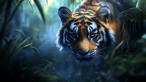 Moonlit jungle turns tiger’s gaze into liquid amber fire