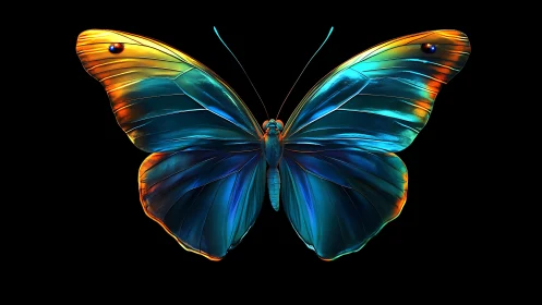 Iridescent gradient butterfly with bioluminescent wing highlights
