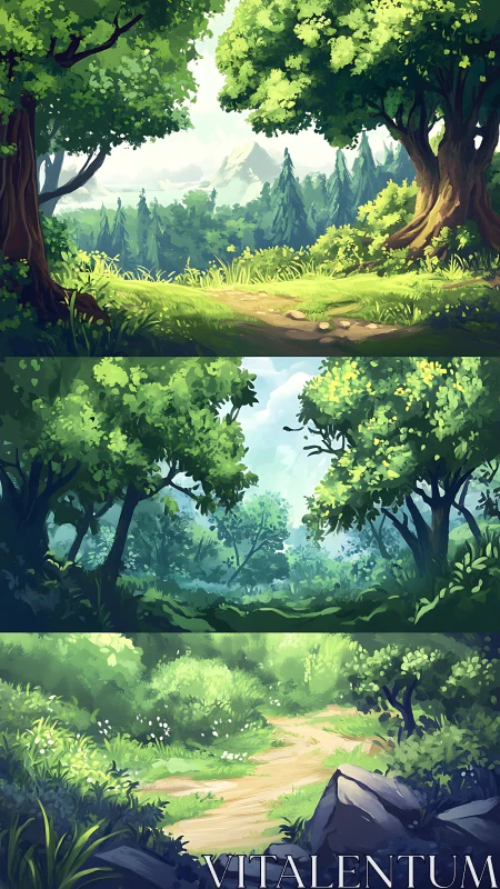 Forest Landscape Trilogy: Mountain Vistas and Woodland Pathways