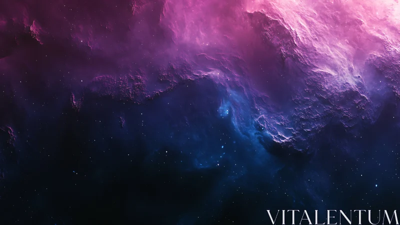 Cosmic nebula cloud glows in magenta and deep blue space.