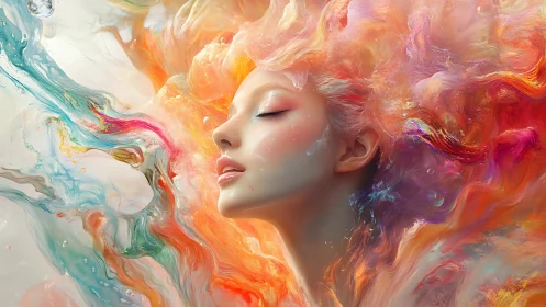 Serene female profile within swirling abstract colors.