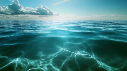 Sunlit swells quietly rehearse eternity beneath soft clouds