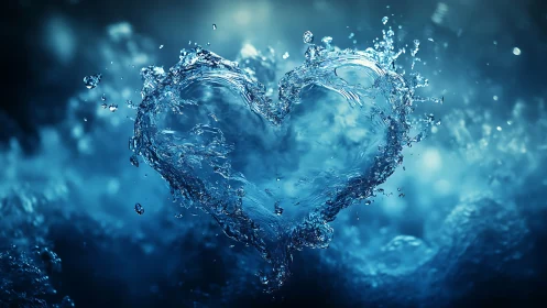 Water Heart Splash. Dynamic Blue Aquatic Form.