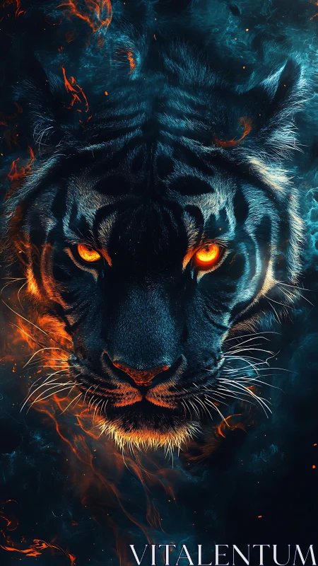 Ember-eyed cosmic tiger prowls through molten starlight.