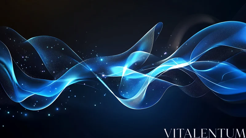 Starlit blue soundwaves twist across a midnight digital sea