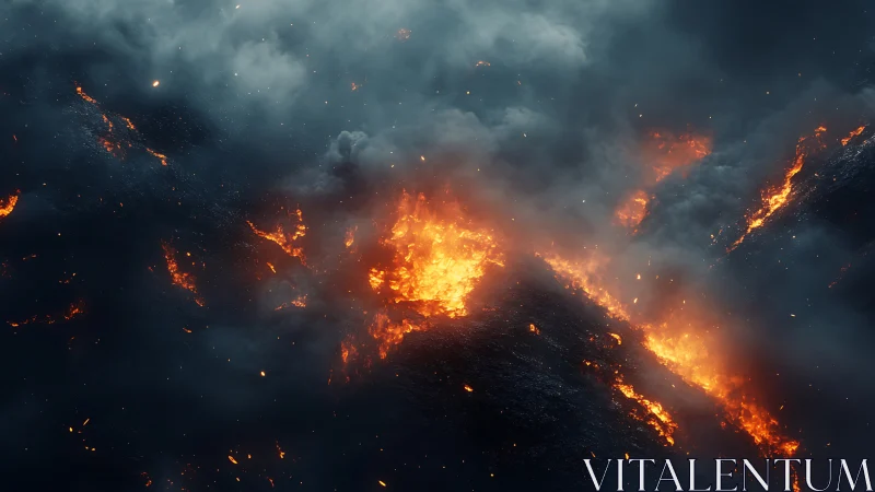 Volcanic Fury: Mountains Ablaze with Molten Inferno.