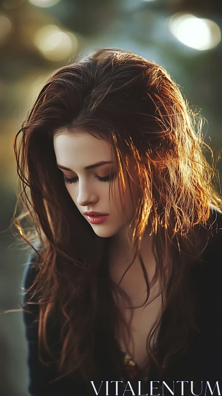 Quiet golden-hour portrait of a thoughtful young woman.