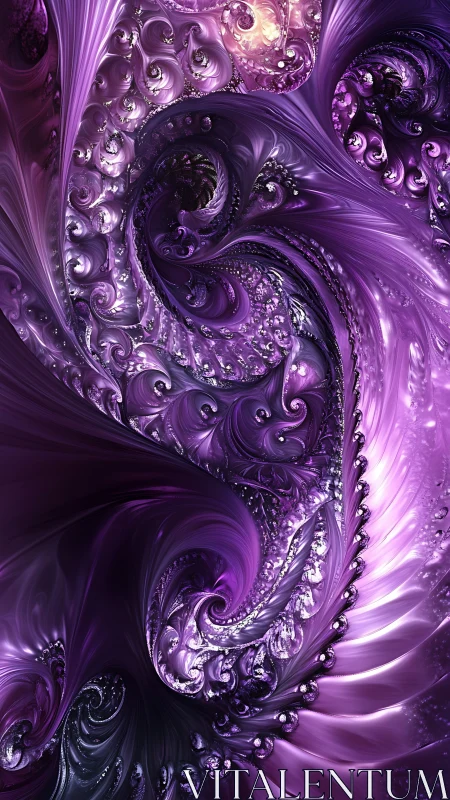 Violet fractal vortex with swirling metallic petals.
