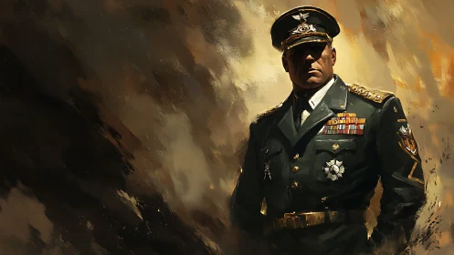 Decorated military commander rendered in dramatic digital painting
