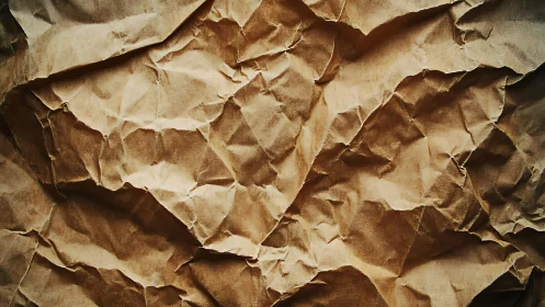 Crinkled kraft paper texture under warm directional light.