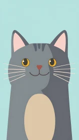 Whimsical Gray Tabby Grins With Golden Gazes into Mint Serenity