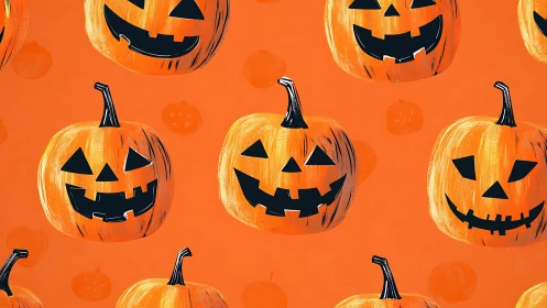 Repeating jack-o-lantern pattern displays stylized vector shading
