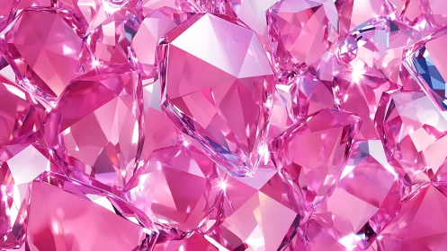 Pink faceted gemstones in dense sparkling cluster.
