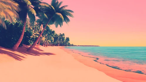 Dreamscape Shores: Neon Palms at Sunset's Edge.