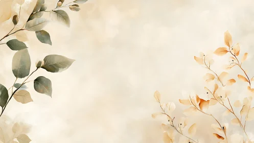 Botanical branches in soft neutral watercolor composition.