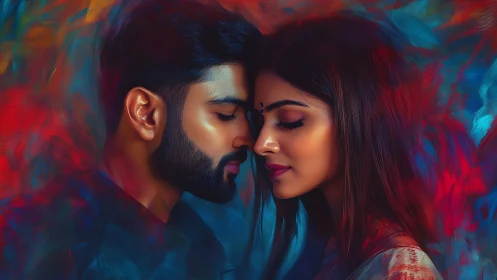 Intimate Moment: Digital Portrait of Two Faces Close Together.