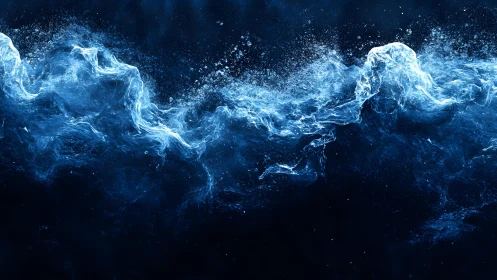 Dynamic Abstract Blue Water Splash on Dark Background.