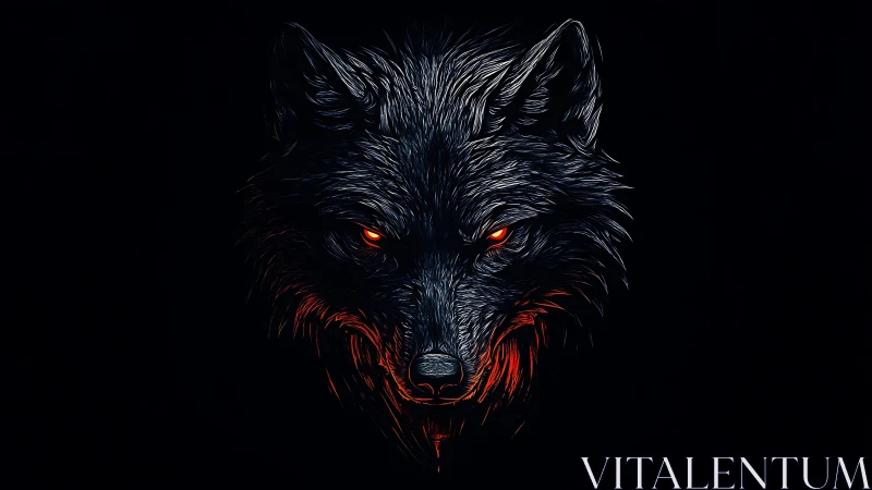 Midnight ember wolf stares through darkness like living flame