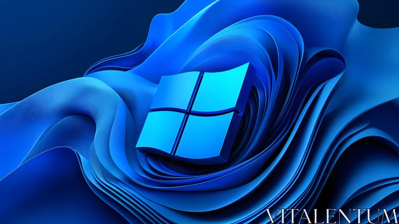 Abstract Windows Logo on Blue 3D Waves Digital Art Background.