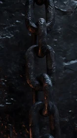 Forged steel chain links in dramatic low key lighting.
