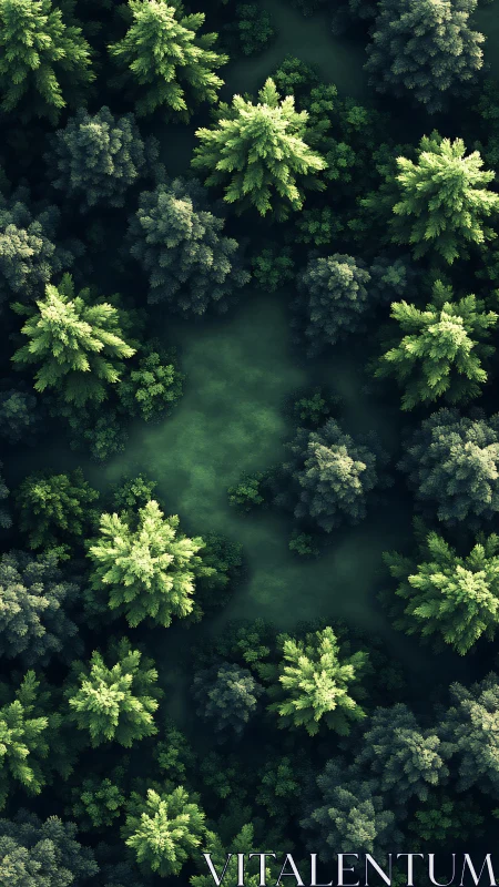 Aerial forest canopy with river channel.