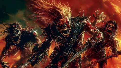 Fierce undead metal band storms a fiery, apocalyptic stage