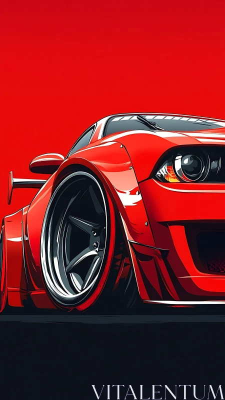 Low-angle red sports car illustration exudes bold power.
