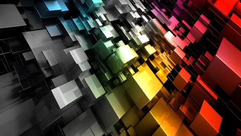 Vibrant 3D geometric cubes in a dynamic abstract digital art style.