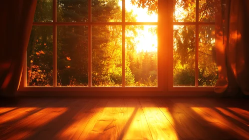 Golden autumn sunset pouring warmth through the window.