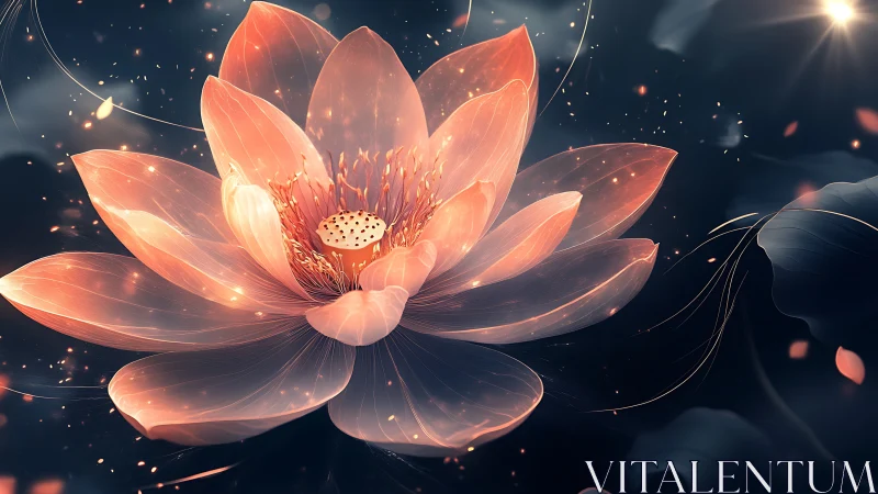 Translucent lotus flower rendered in soft digital lighting.