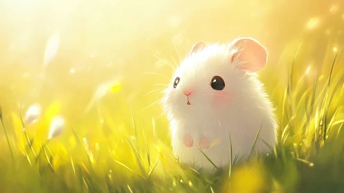 Soft morning sunlight with a curious little white hamster.