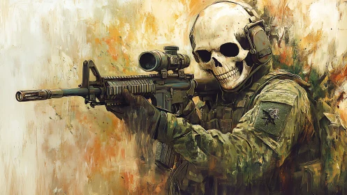 Skull-masked tactical sniper takes aim in storm of color.