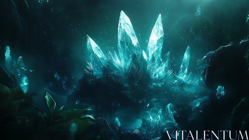Luminous teal crystal cavern radiates ethereal subterranean light