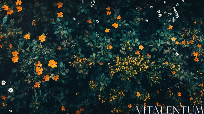 Golden Cascade Blooms Drape Deep Emerald Garden in Floral Splendor