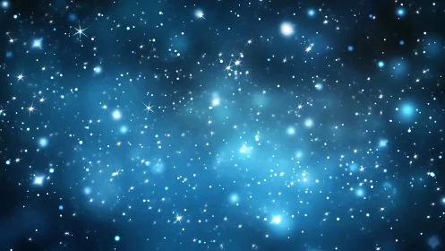 Starry blue dreamscape with twinkling cosmic fireflies.