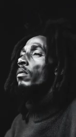 Monochrome low-key portrait with raking light sculpted gaze.