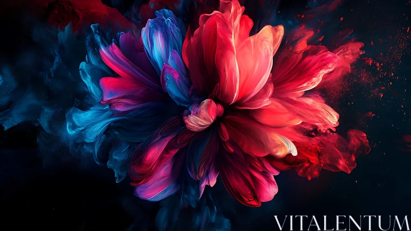 Vibrant abstract flower bursts through deep cosmic darkness