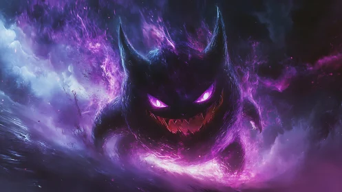 Ghost-like creature advances through glowing purple mist