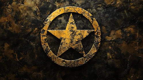 Weathered golden star emblem on textured dark relief surface