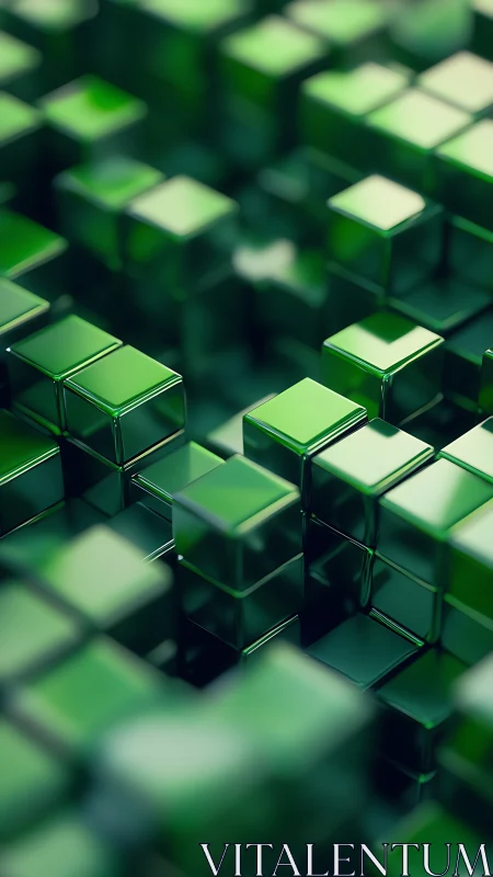 Green glass cubes form reflective geometric landscape