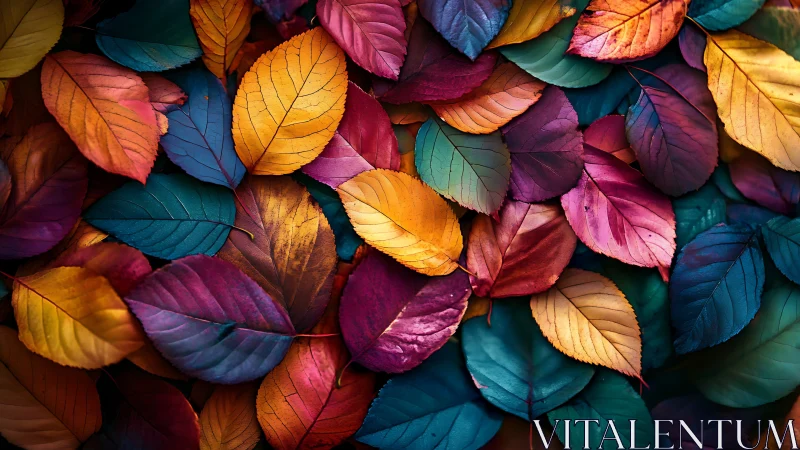 Multicolored leaves form dense overlapping textured pattern