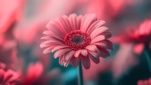 Pink Gerbera Daisy in Sharp Focus with Soft-Focus Bokeh Background.