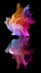 Digital painting of mirrored chromatic smoke plumes on black.
