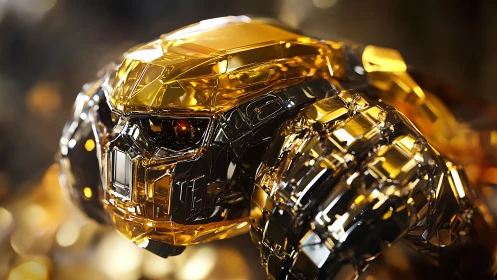 Gleaming golden robot creature glows with crystal detail